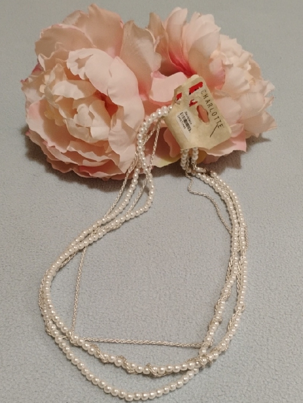 Vintage Charlotte Pearl Layered Necklace - White Pearls & Silver Chains